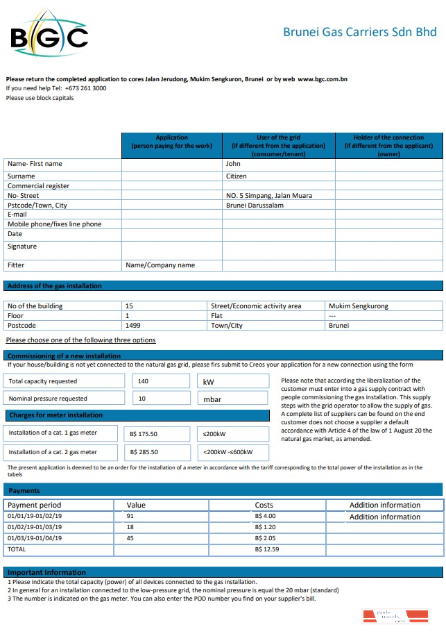 Brunei Gas Carriers gas utility bill